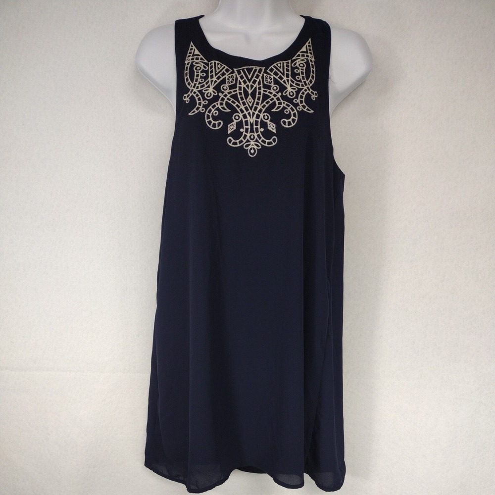NWT Dainty Hooligan Bold Beauty Shift Dress Women S Navy Blue Lined Embroidery